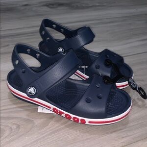 3️⃣ CROCS Kids Dark Blue Sandals with Red Accents